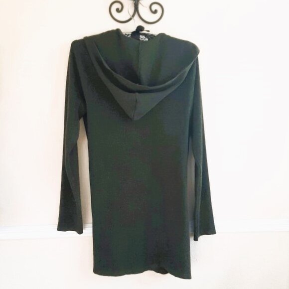 Cyrus Sweaters - Cyrus Waffle Knit Green Long Open Hoodie Cardigan Small